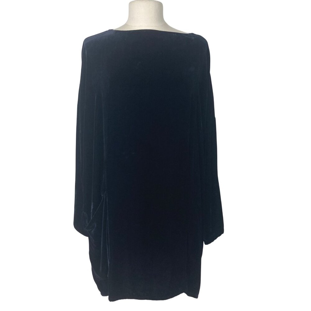 Lacausa Blue Velvet Long Sleeve Dress Medium Oversized Lagenlook Silk Blend - Picture 7 of 11